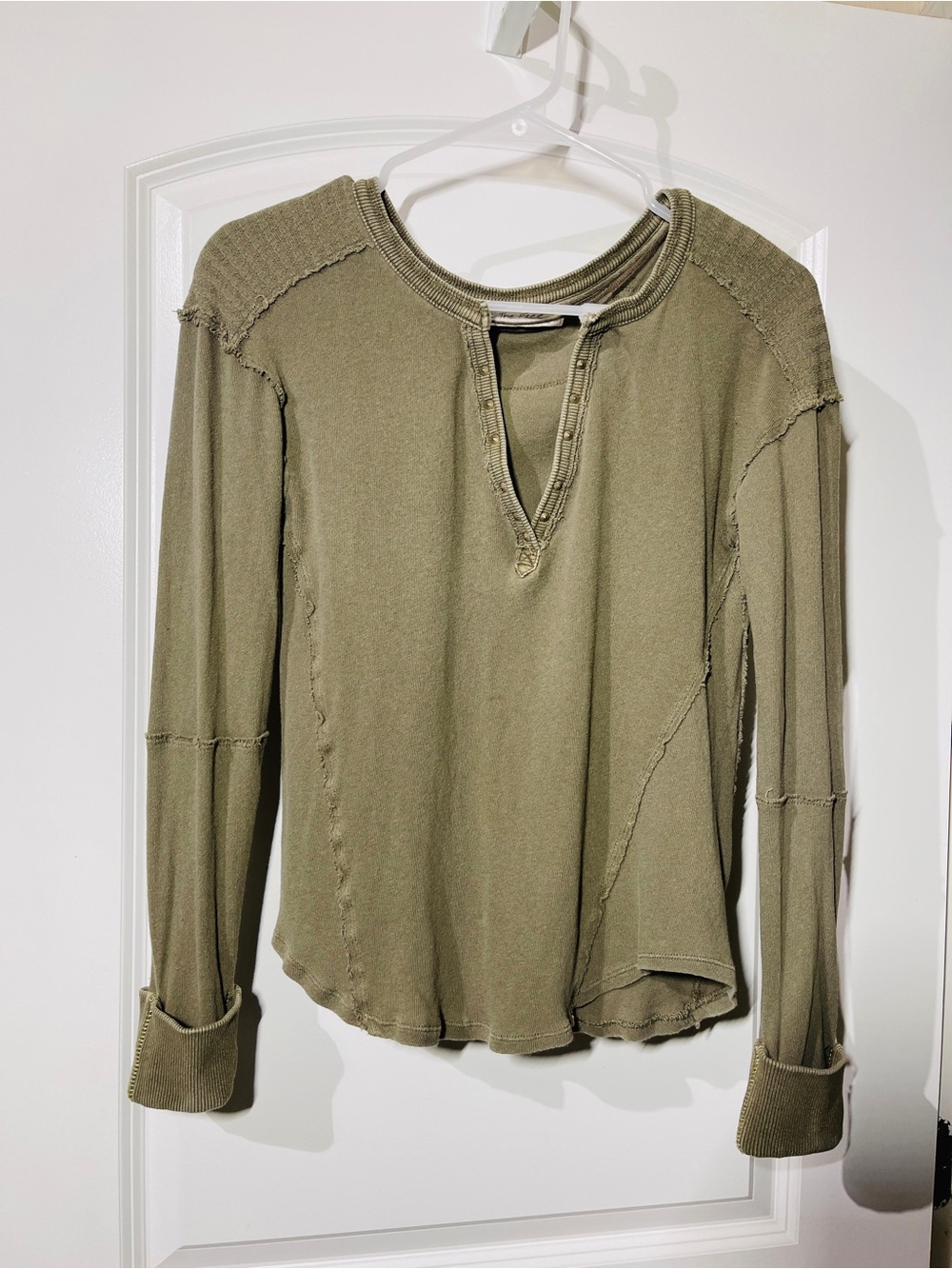 We The Free Olive Long Sleeve Raw-Edge Henley